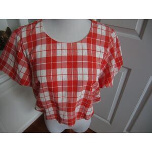 NWT SHOW ME YOUR MUMU PICNIC PLAID HIGHLAND ORANGE CROP TOP LARGE